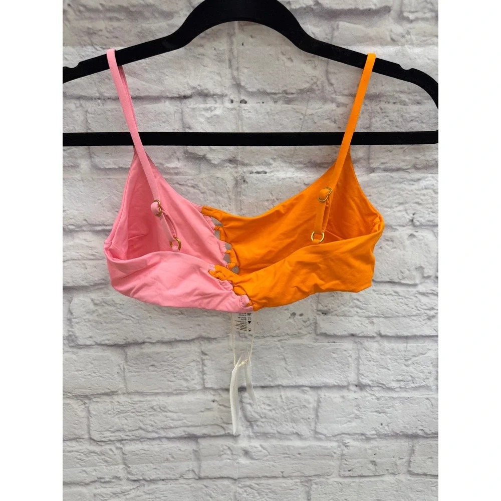 L*Space Solstice Bikini Top Orange Pink Colorblock Ruched Swim Sz S NWT's Beach